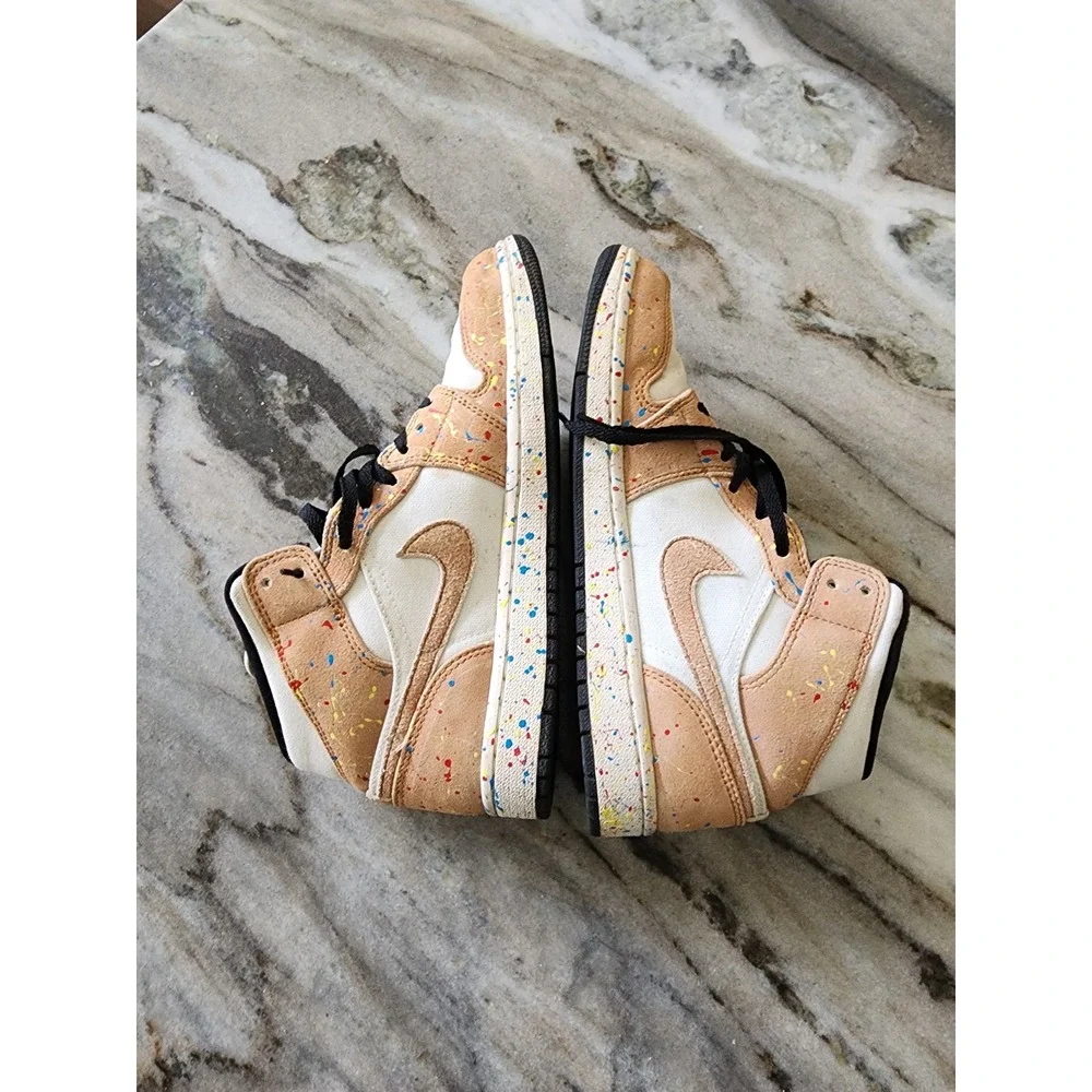 Jordan 1 Mid SE Brushstroke Paint‎ Splatter Cider Black Mens 7 Womens 8.5
